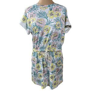 Lou & Grey Floral Sweatshirt Dress Short Sleeve Pink Yellow Cotton Size M Medium